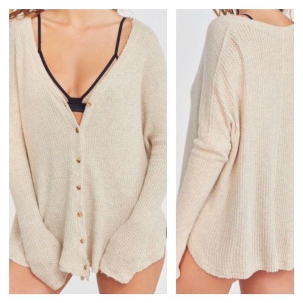 Urban Outfitters Out From Under Beige Jojo Thermal Henley Shirt Size Medium‎